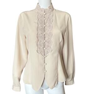Susan Hutton vintage 1980s size 10 lace ivory blouse button down front